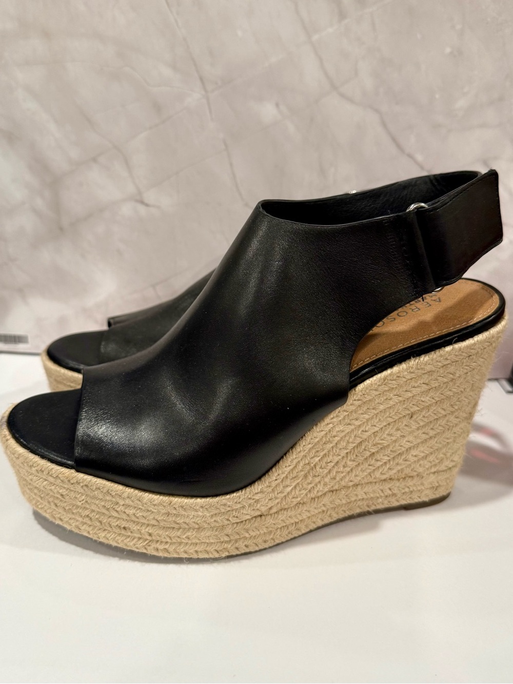 Aerosoles X Martha Stewart | Leather Espadrille Peep Toe Wedges | Sz 8.5